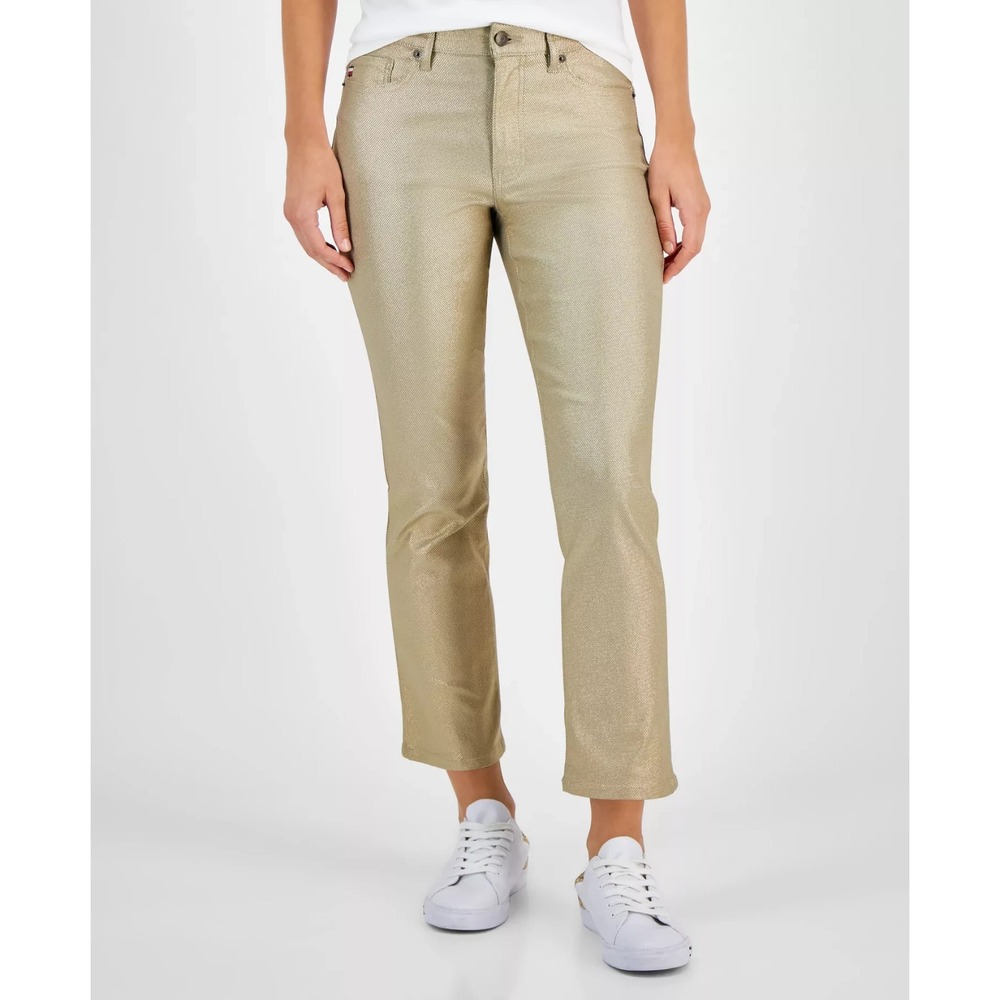Tommy Hilfiger Tribeca Foil High-Rise Denim Jeans Gold Size 16W 16 NEW